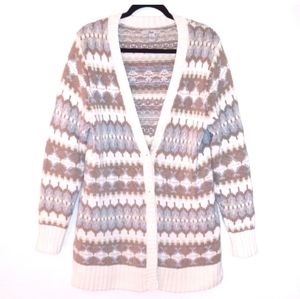 G. H. Bass & Co. Fair Isle Knit Woman's Long Grandpa Cardigan Sweater XL